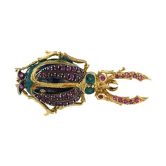 Son of Victor & Lidia Franconeri & Co. 18K Yellow Gold Ruby Enamel Beetle Brooch