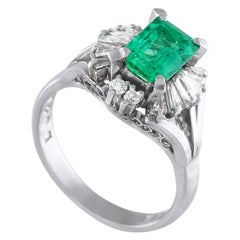 Platinum 0.40ct Diamond and Emerald Ring