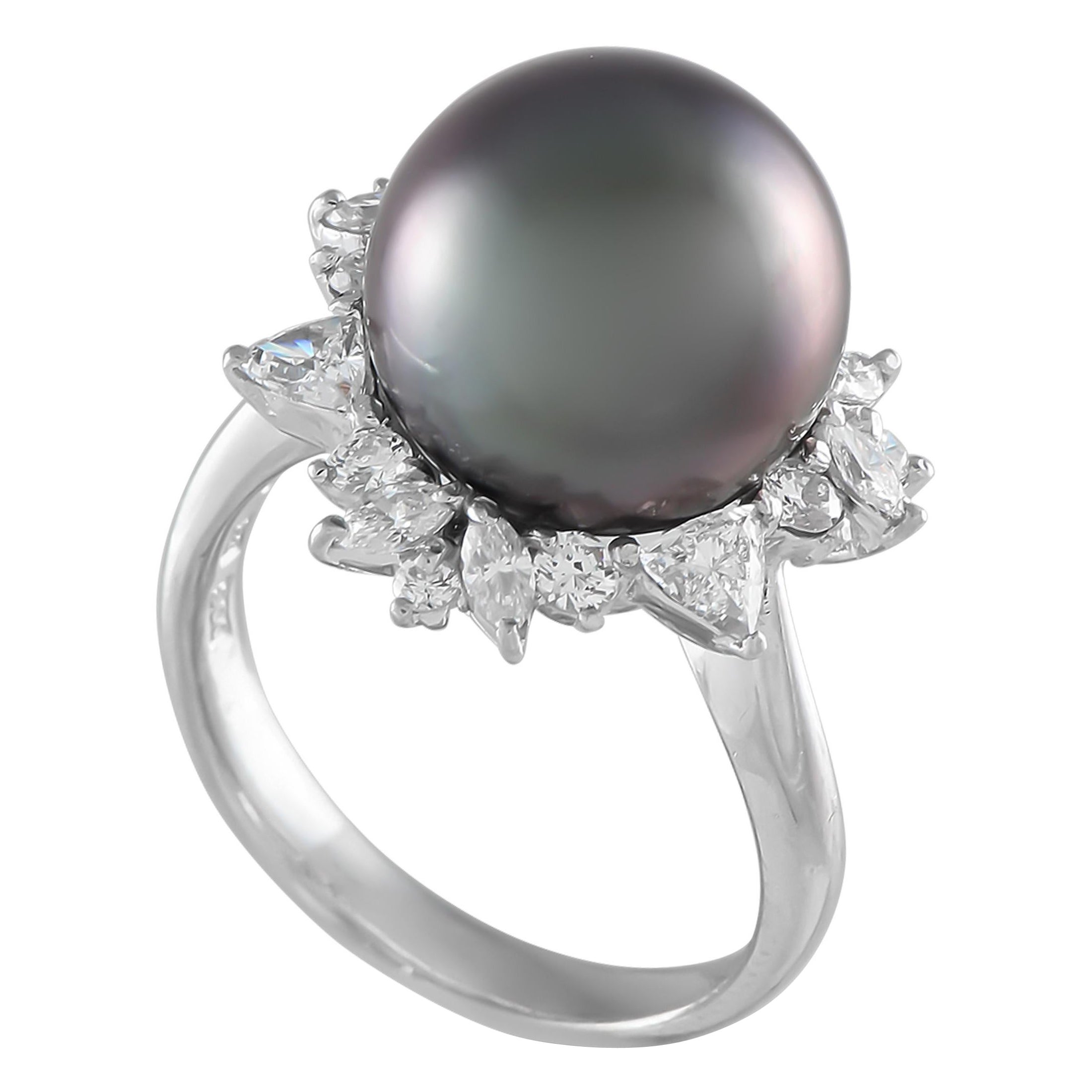 Platinum 0.95ct Diamond and Pearl Ring