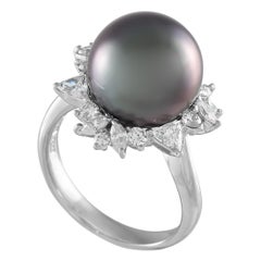 Platinum 0.95ct Diamond and Pearl Ring