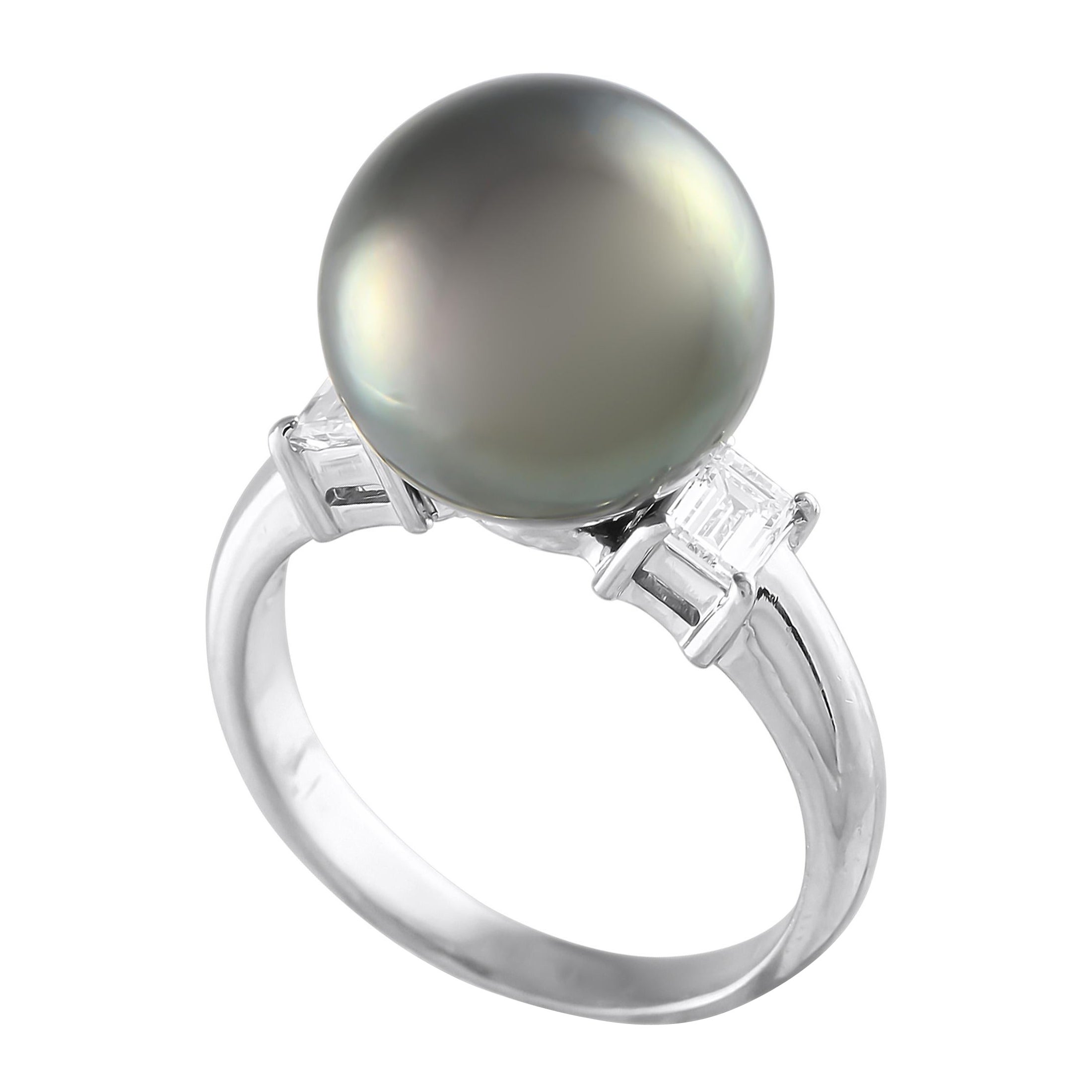 Platinum 0.40ct Diamond and Pearl Ring