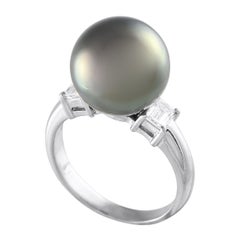 Platinum 0.40ct Diamond and Pearl Ring