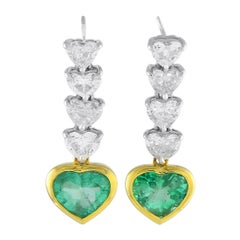 Ohrhänger aus Platin und 18 Karat Gelbgold mit 3,28 Karat Diamant und Smaragd
