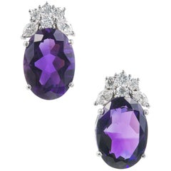 10.00 Carat Deep Purple Amethyst Diamond Gold Dangle Earrings