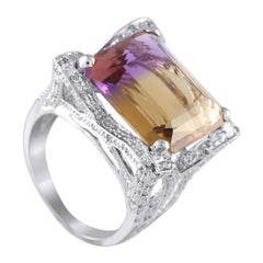 18K White Gold 0.55ct Diamond and Ametrine Ring