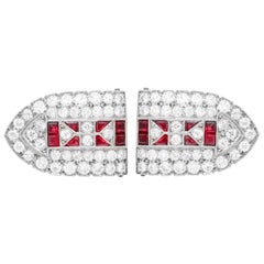 Antiquités Arte Antiques 1920s 10.00 Carat Diamond & Ruby Double Clips