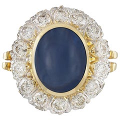 Bague Vintage 1950s 3.00 Carat Cabochon Saphir et 1.20 Carat Diamants