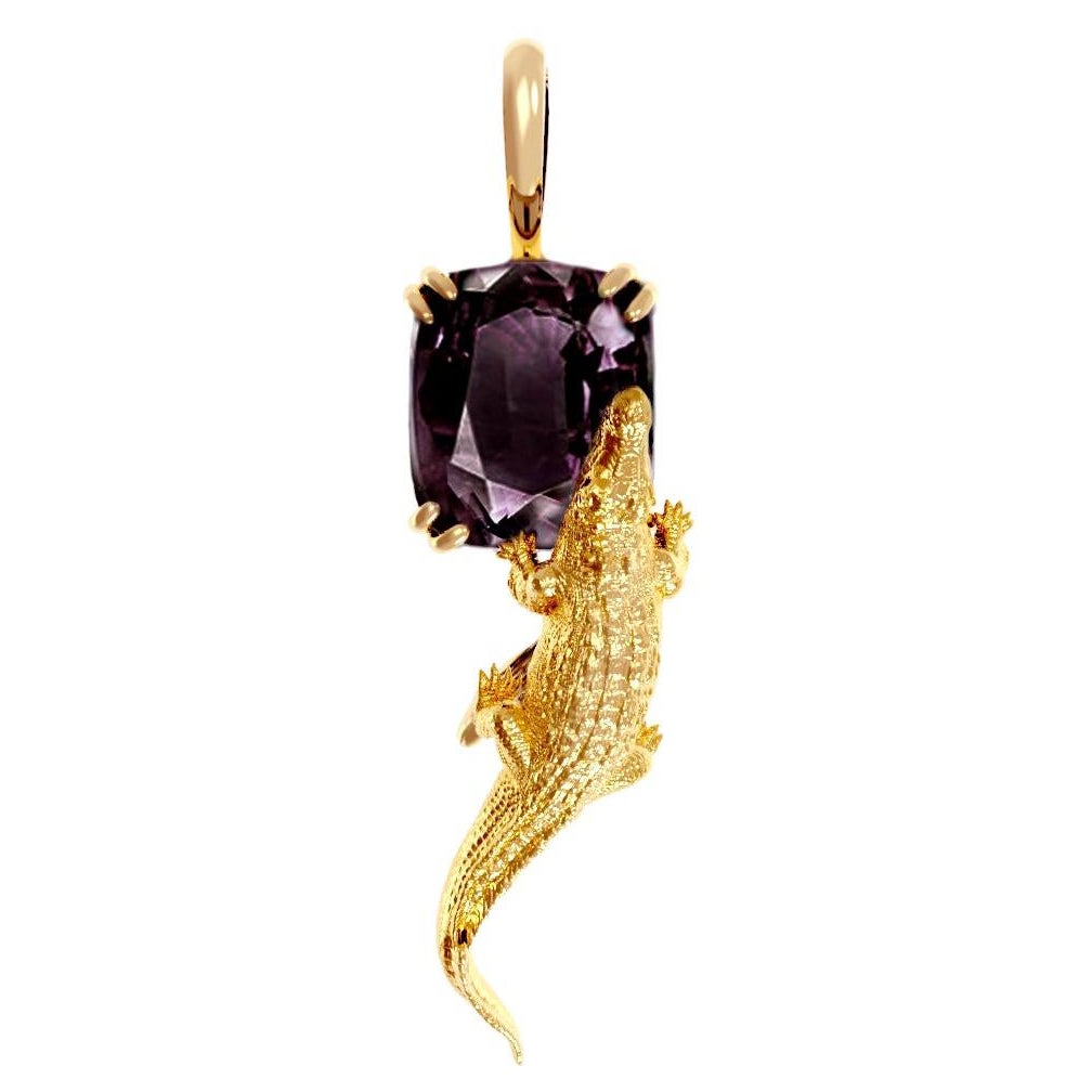 Yellow Gold Pendant Necklace with Six Carats Perfect Storm Purple Spinel