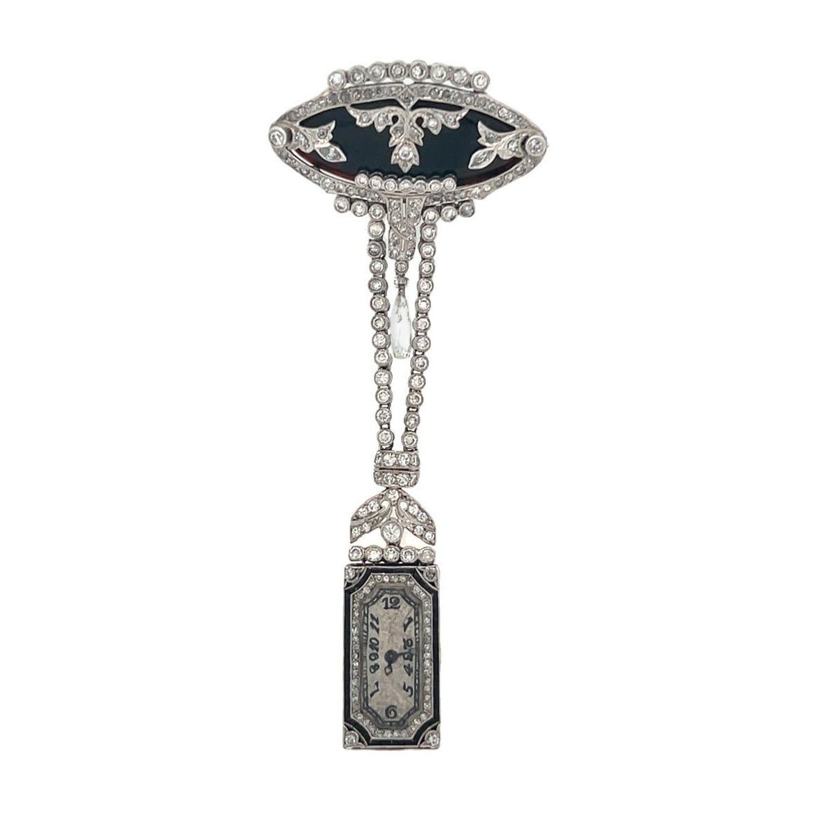 Art Deco Diamond and Onyx Lapel Watch