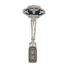 Art Deco Diamond and Onyx Lapel Watch