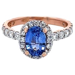 2.20 Carat Blue Sapphire Diamond Rose Gold Engagement Ring