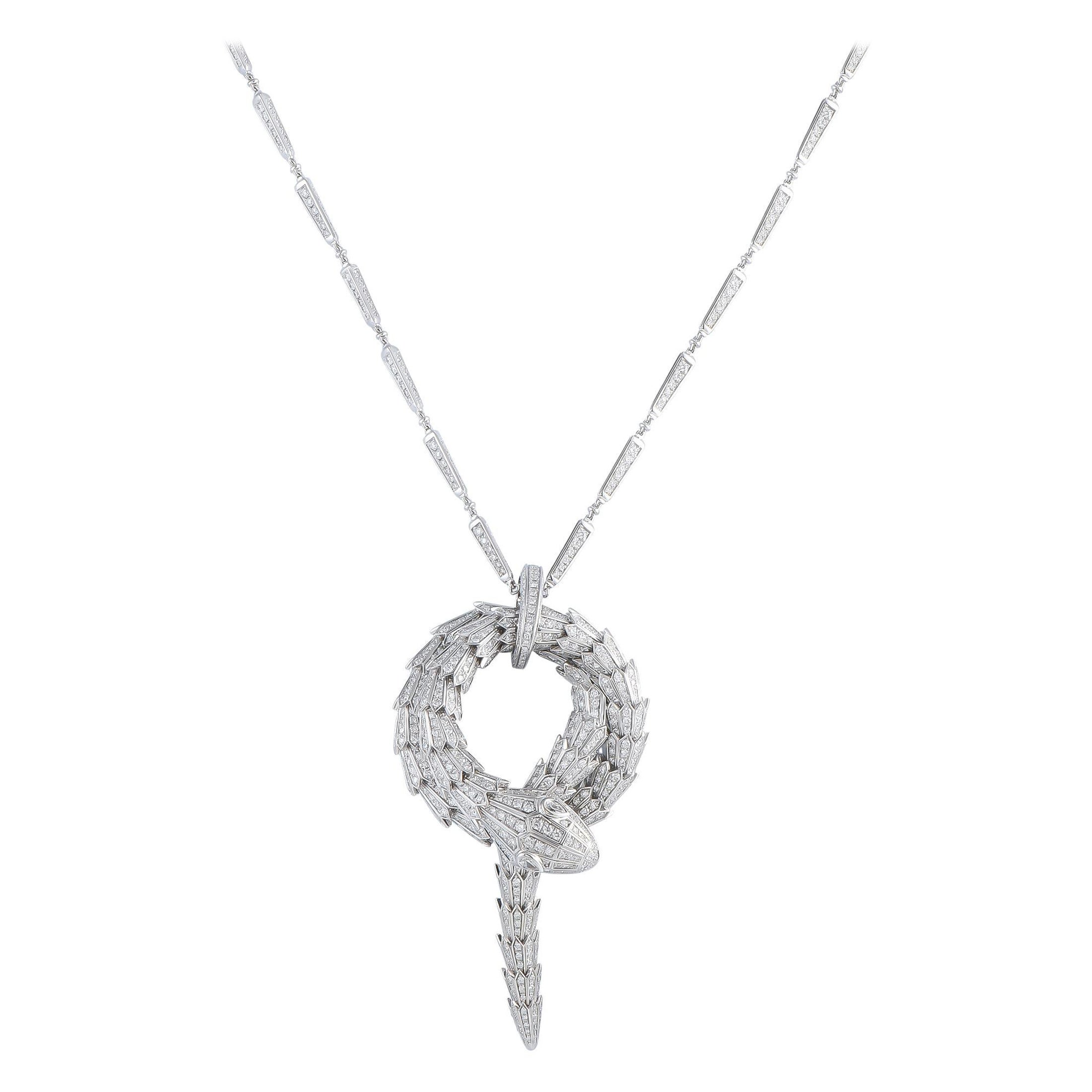 Bvlgari Serpenti 18K White Gold 15.49ct Diamond Pendant Necklace