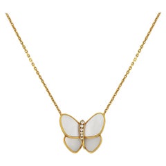 Van Cleef & Arpels Papillon 18K Gold Diamond Mother Of Pearl Butterfly Necklace