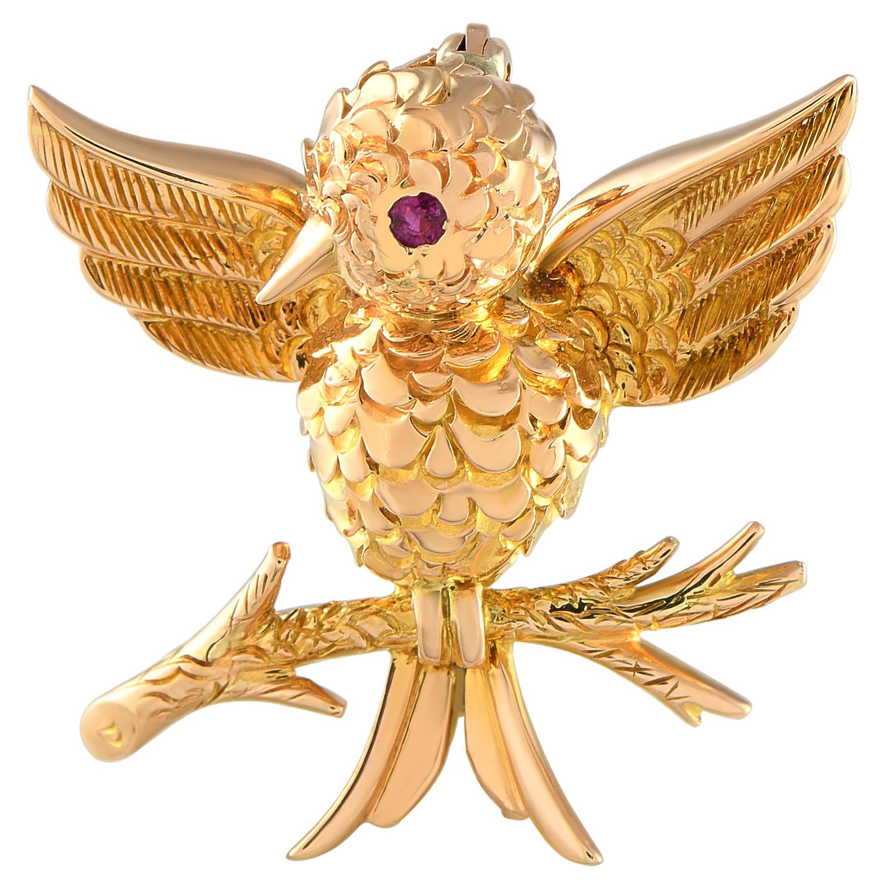 Tiffany & Co. Broche de oro amarillo de 18 quilates con forma de pájaro