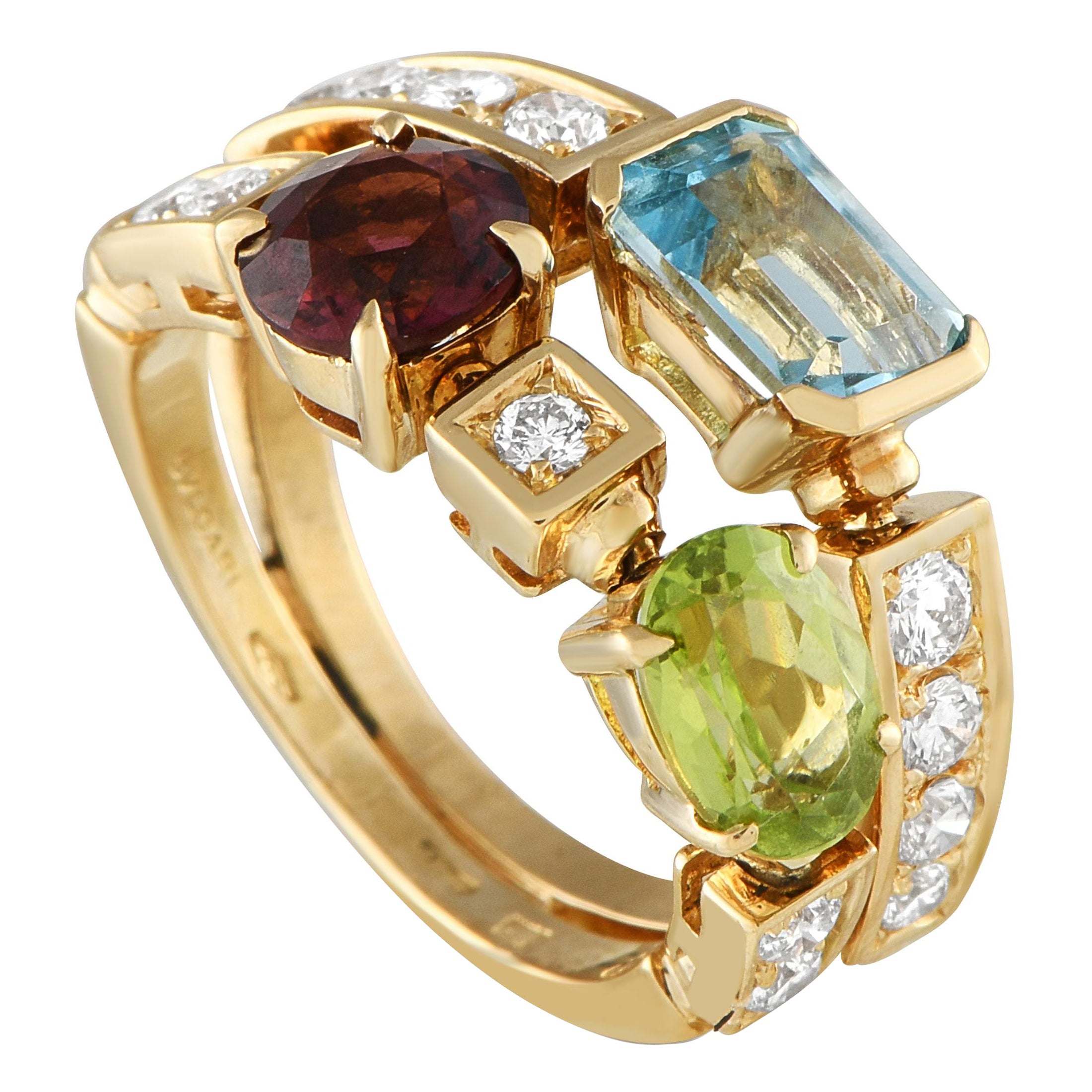 Bvlgari Allegra 18K Yellow Gold Diamond, Topaz, Peridot and Tourmaline Ring