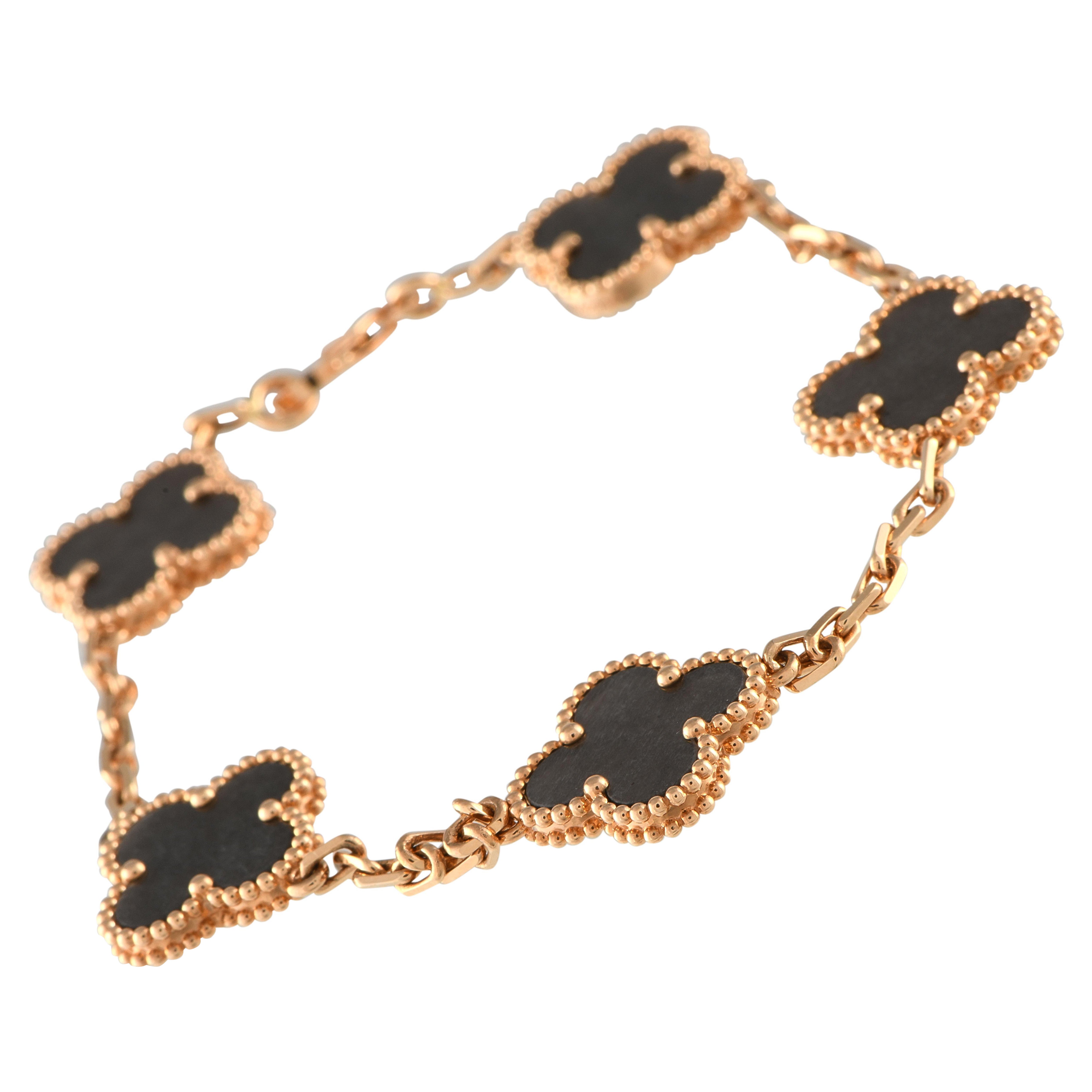 Van Cleef & Arpels Alhambra 18K Rose Gold Silver Obsidian Bracelet