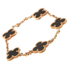 Van Cleef & Arpels Bracciale Alhambra in oro rosa 18 carati e argento con ossidiana