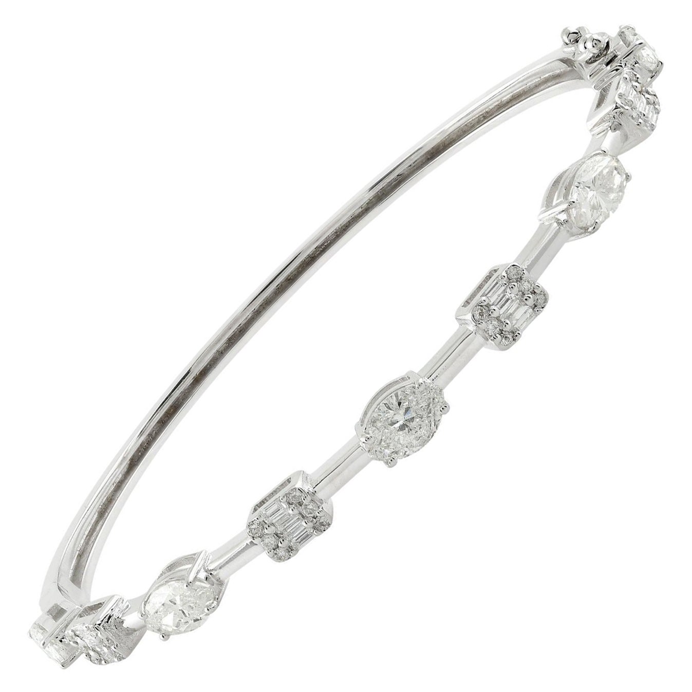 2.45 Carat SI/HI Marquise Diamond Sleek Bracelet 18 Karat White Gold Jewelry