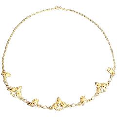Six Delicate Pearls Yellow Gold Choker Necklace 12