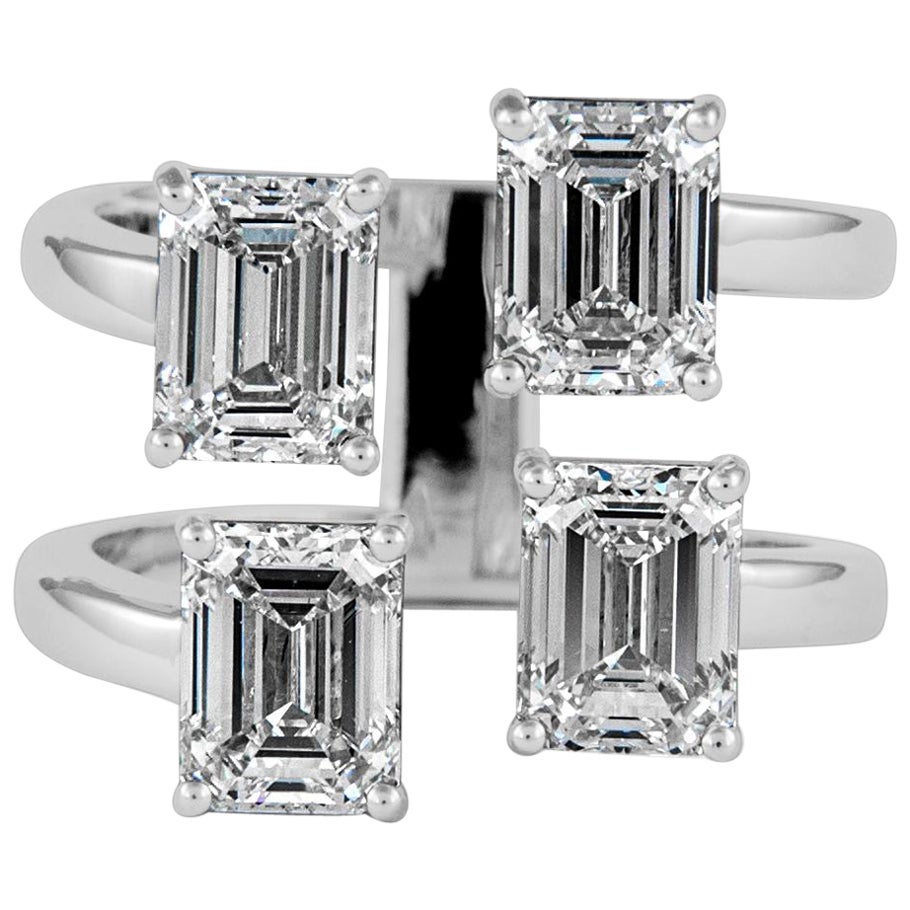 Alexander Beverly Hills All GIA 4.02ct Floating Emerald Cut Diamonds Ring 18k