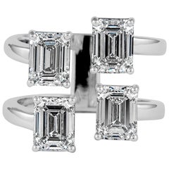 Alexander Beverly Hills, bague 18 carats avec diamants flottants taille émeraude 4,02 carats certifiés GIA