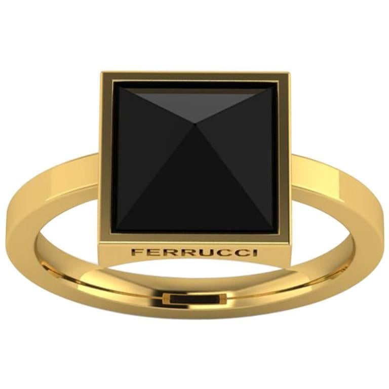 Black Onyx Pyramid 18k Yellow Gold Ring