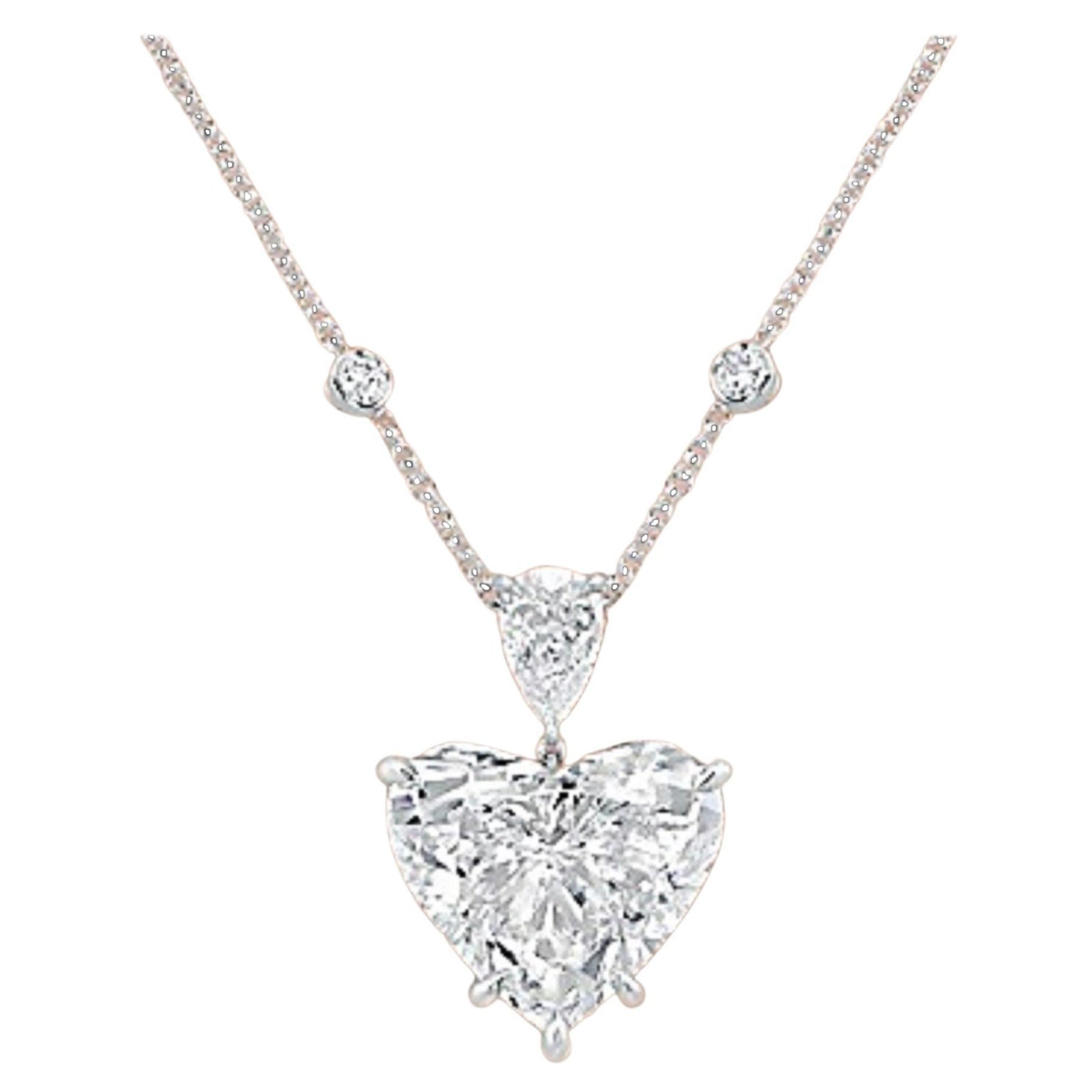 GIA Certified 5.40 Carat Heart Shape Diamond Pendant Necklace in 18K White Gold