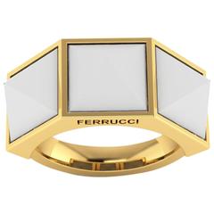 Ferrucci White Agate Three Pyramid Yellow Gold Ring 4