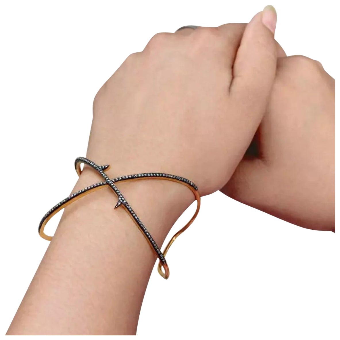 Bracelet manchette en argent sterling 925 fait à la main avec un diamant véritable de 1,17 ct.