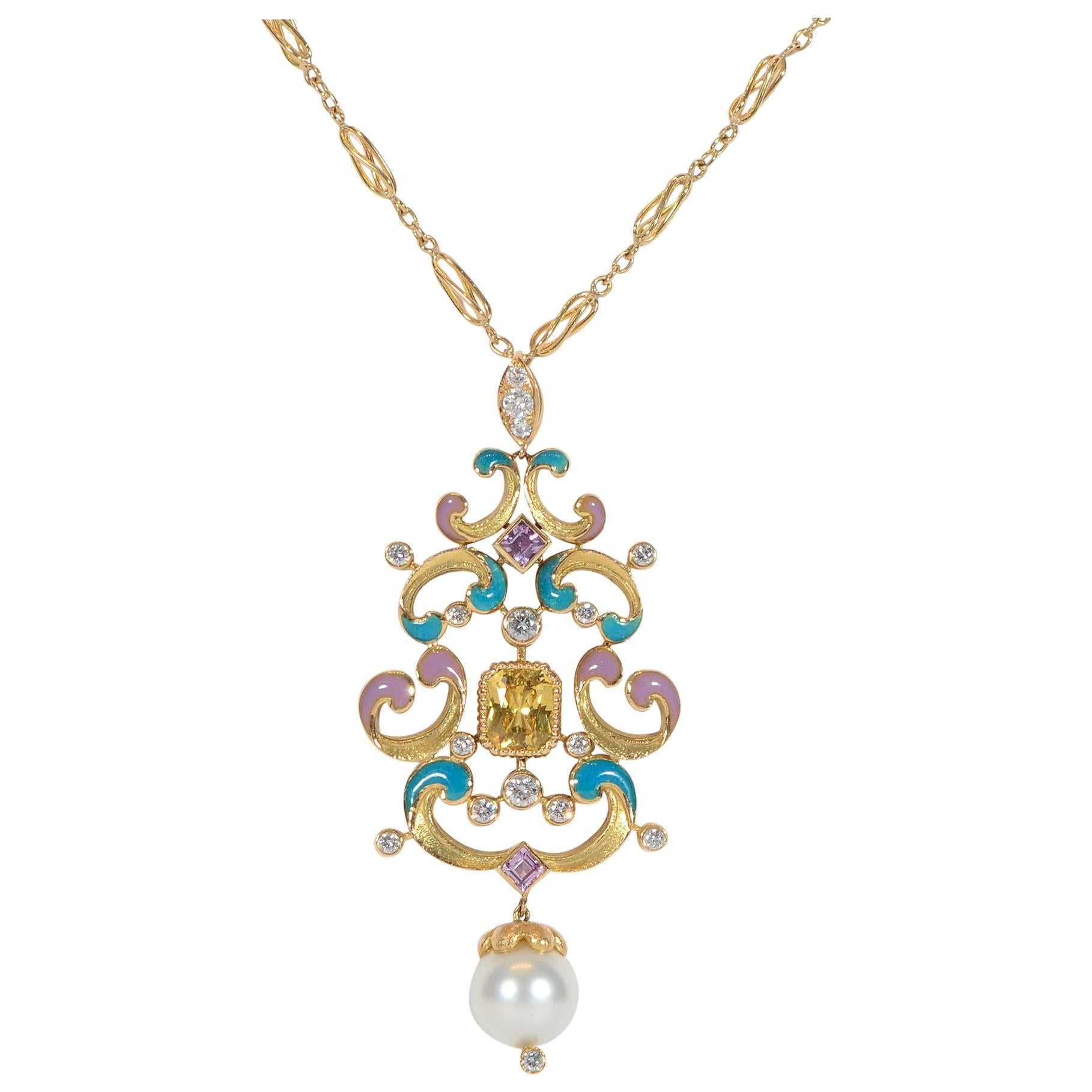 Tiffany 
Co. Archival Gemstone Gold Pendant Necklace