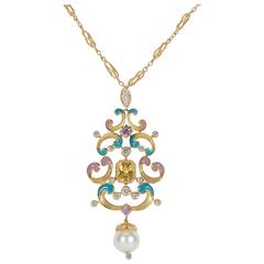 Tiffany & Co. Archival Gemstone Gold Pendant Necklace