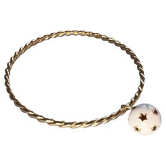 Charm Bangle Diamond Star Ball White Enamel