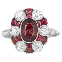 Bague fleur Art déco des années 1920 avec rubis de 5,00 carats et diamants de 1,10 carat