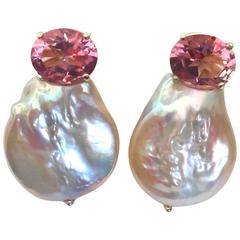 Michael Kneebone Baby Pink Topaz Cultured Pearl Earrings