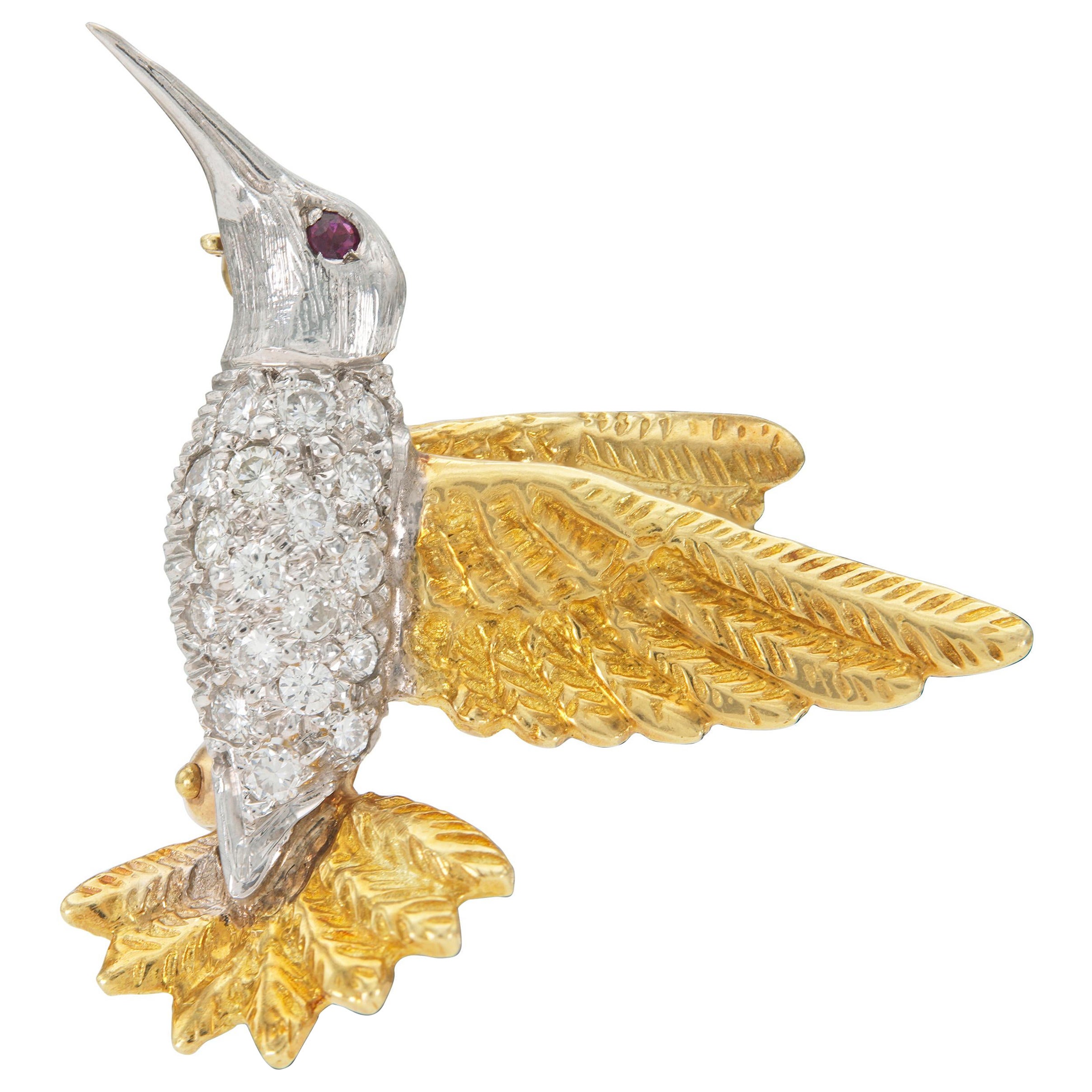 Vintage 1990s Tiffany & Co. Diamond Humming Bird Brooch