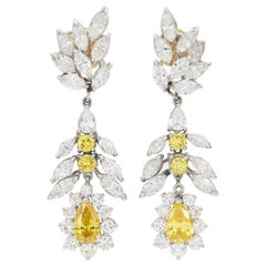 Boucles d'oreilles vintage des années 1960 avec diamants jaunes de 2,10 carats et diamants blancs de 6,00 carats