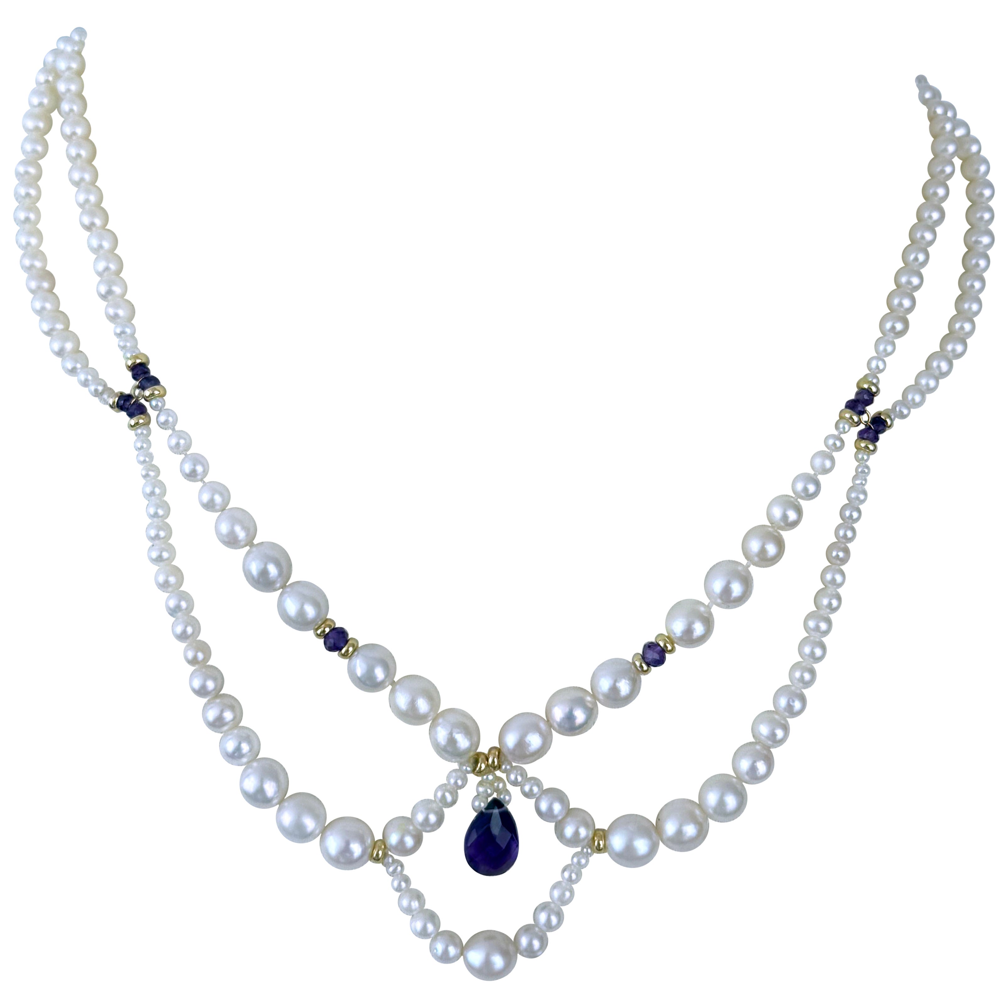 Marina J. Pearl Draped Amethyst Princess Necklace with Solid 14k Yellow Gold