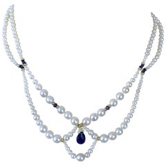 Marina J. Pearl Draped Amethyst Princess Necklace with Solid 14k Yellow Gold