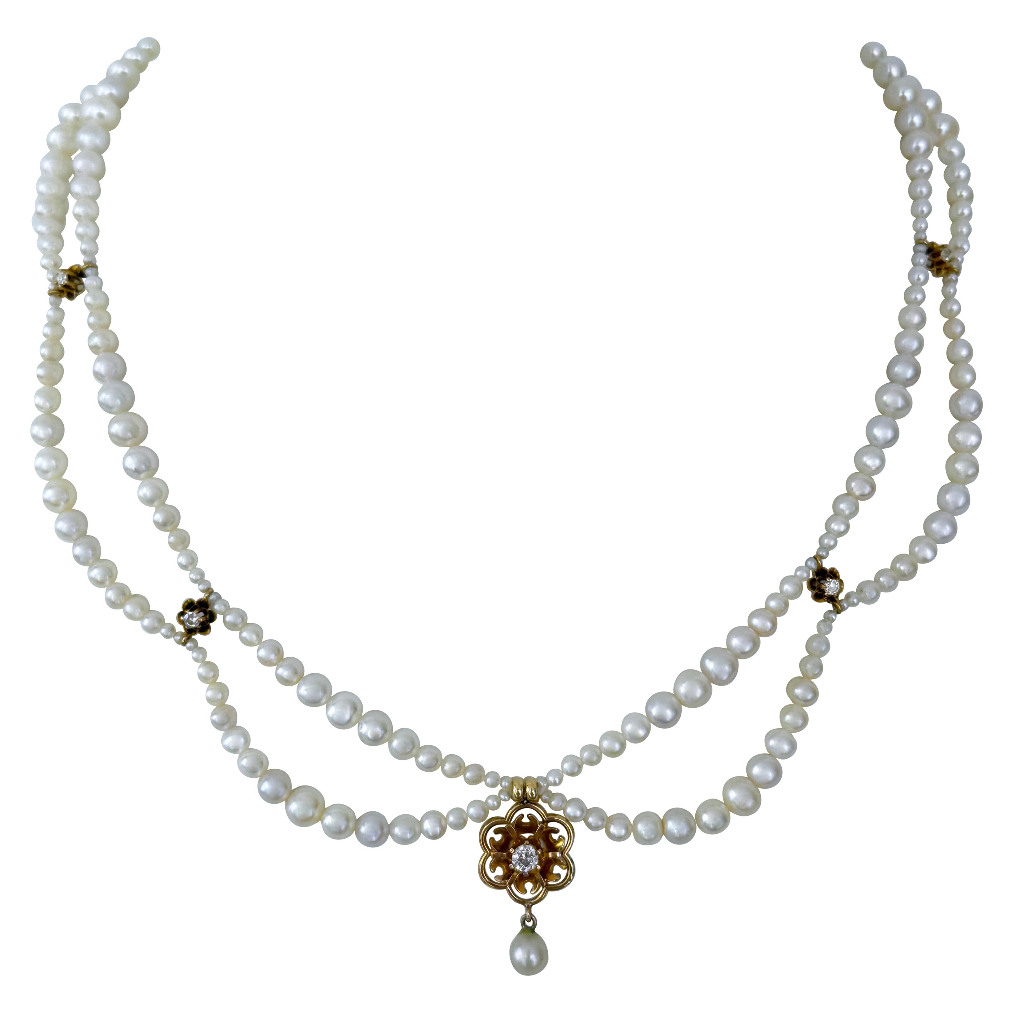 Marina J. Vintage 10k Gold Diamond Encrusted Pearl Draped Adjustable Necklace