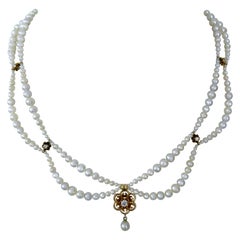Marina J. Vintage 10k Gold Diamond Encrusted Pearl Draped Adjustable Necklace