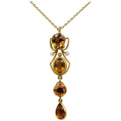 Graceful Art Nouveau Madeira Citrine Gold Pendant 7