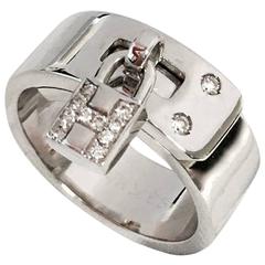 Hermes Diamond White Gold H Lock Ring