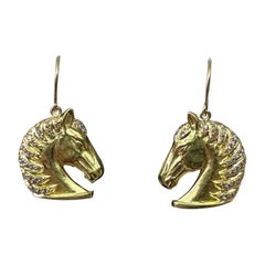 Pferdekopf 80 Diamant-Ohrringe Frankreich 18 Karat Gold Tropfen-Ohrringe Retro MidCentury
