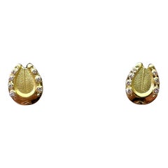 Horseshoe 14 Diamond Earrings France 18 Karat Yellow Gold Good Luck Retro