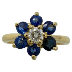 Vintage Tiffany & Co. Blue Sapphire Diamond Flower 18k Yellow Gold Cluster Ring