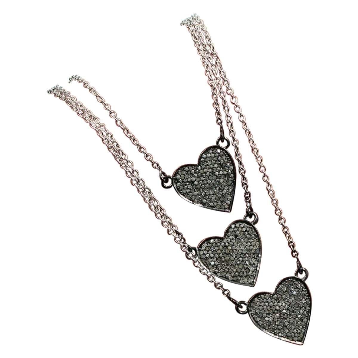 Ciondolo a tre fili con cuore con pavé di diamanti in argento 925 Moda ciondolo con diamante in vendita