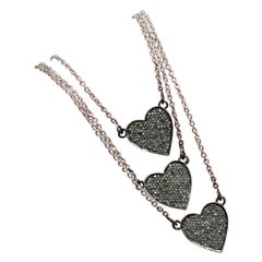 Colgante Corazón Tres Filamentos Diamante Pave Plata 925 Colgante Encanto Moda Diamante