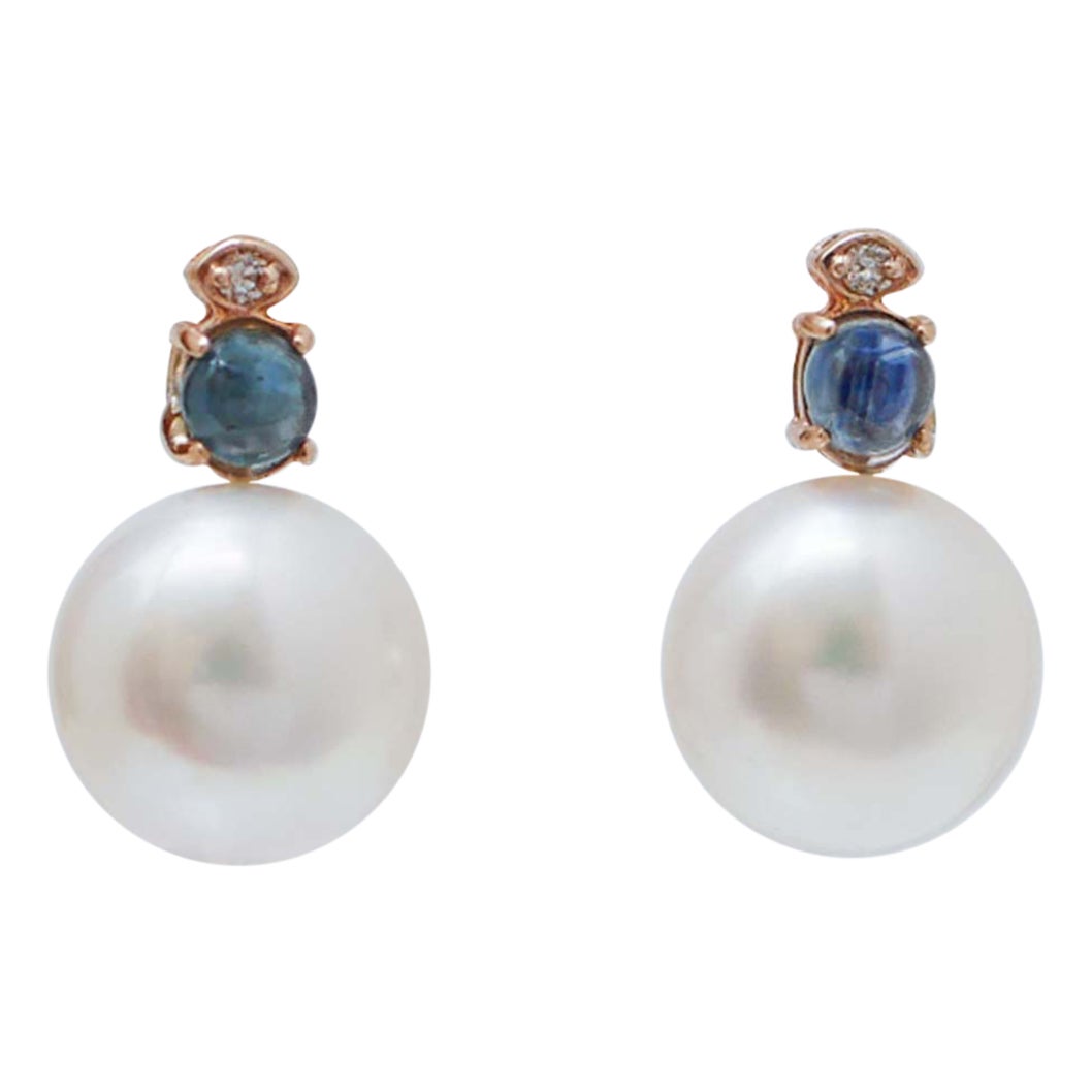 Pearls, Sapphires, Diamonds, 14 Karat Rose Gold Earrings.
