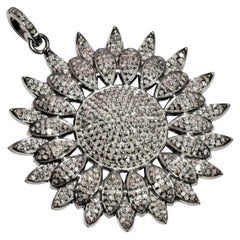 Pave Diamond 925 Sterling Silver Flower Pendant Old Victorian Style Pendant Gift
