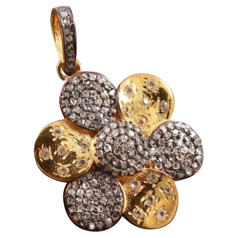 Colgante de disco de diamantes con pavé Colgante de rondelle de diamantes de plata 925 Regalo de cumpleaños.